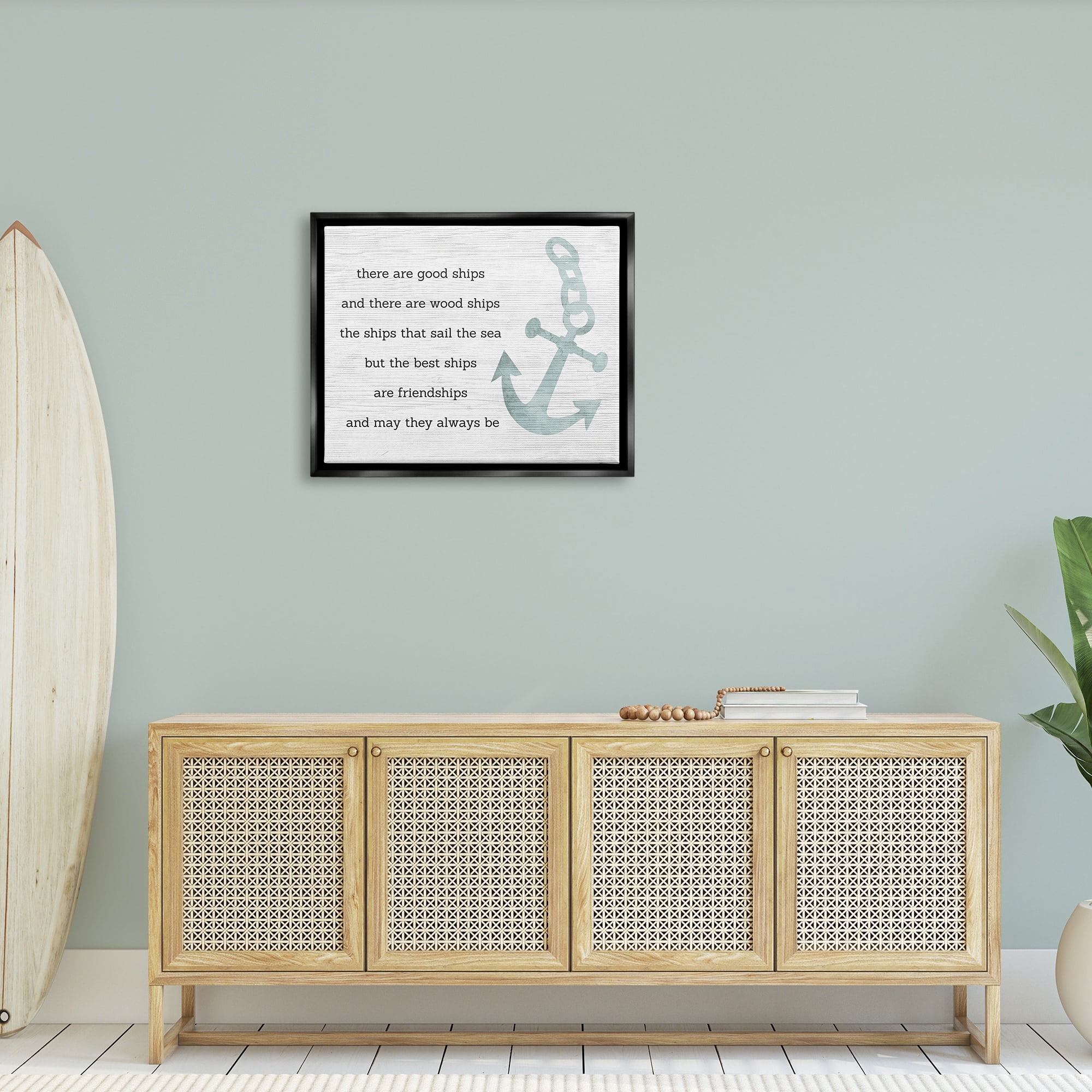 Stupell Industries Inspirational Friendship Quote Boat Ship Anchor Silhouette Graphic Art Jet Black Floating Framed Canvas Print Wall Art, Design by Daphne Polselli