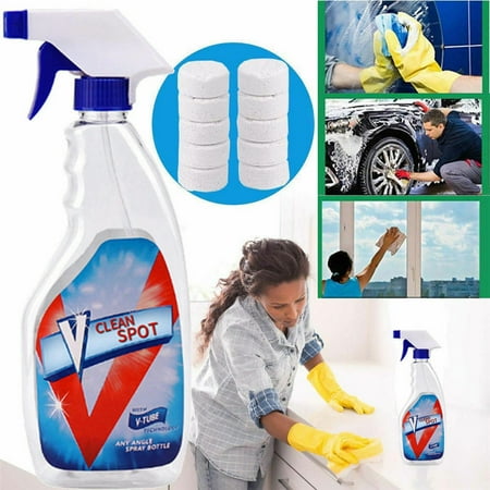 10 Pcs Multifunctional Effervescent Spray Cleaner Cleaning Spot Tools 10 Effervescent Tablets & 1 Free Bottle for Car Cleaning , Kitchen, Floor