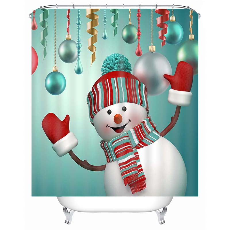 180x180cm Christmas Snowman Waterproof Shower Curtain With 12 Hooks