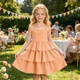 thumbnail image 4 of Bmisegm Girls Party Dress Elegant Backless Strap Design Solid Color Cake Dress for Big Kids without Sleeves Midi Dress for Summer 5-14 Years 01_Orange,13-14 Years, 4 of 6