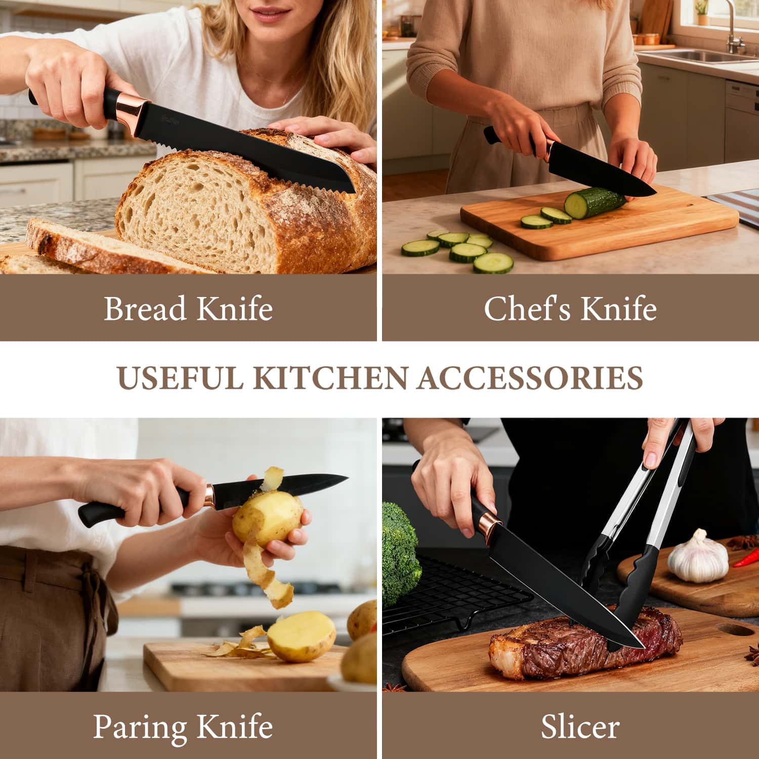 19pcs Cooking Utensils Set, Kitchen Set Utensils Set with 11 Pieces Spatula Cooking Utensils,Heat Resistant Silicone Utensils 5 Piece Sharp Knife Set 1 Scissors and 1 Utensil Cutting Board Black