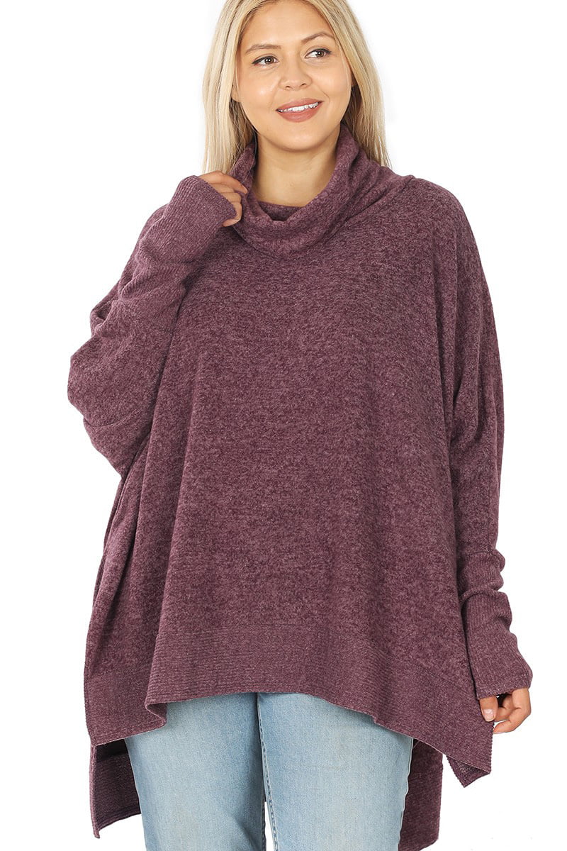 JED FASHION Women's Plus Size Cowl Neck Long Sleeve Comfy Fit Sweater ...