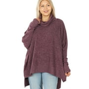 JED FASHION Women's Plus Size Cowl Neck Long Sleeve Comfy Fit Sweater Tunic