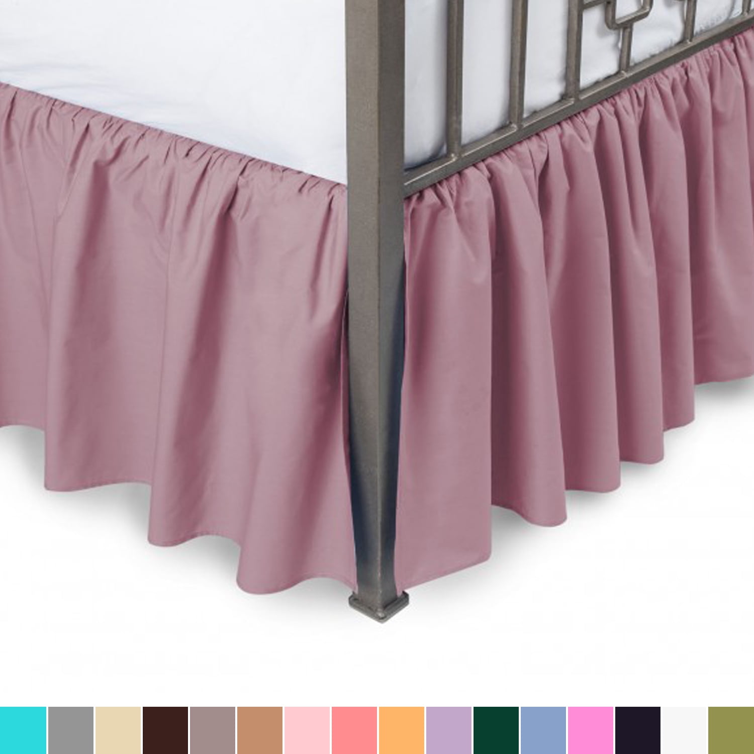 Ruffled Bed Skirt with Split Corners Twin XL, Rose, 18" Drop Bedskirt