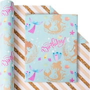 Altarho Reversible Mermaid PresNok Wrapping Paper Roll for Kids Girls - Blue Ocean Birthday Gift Wrap Sheets for Baby Shower Party Decoration Total 28.5sq.ft