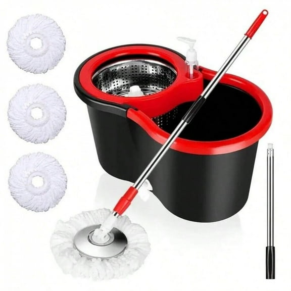REZJSWFSMMJ Mop Bucket Set, 60 °   Swivel Mop Bucket System with 3 Microfiber Replacement Mop Heads and Stainless Steel Adjustable Handle for Floor Cleaning.