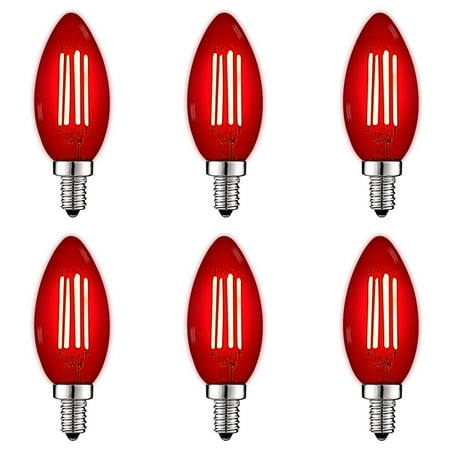 

Luxrite E12 LED Filament Red Light Bulbs 4.5W=40W Colored Glass Candelabra Bulb UL E12 Decoration Party 6 Pack