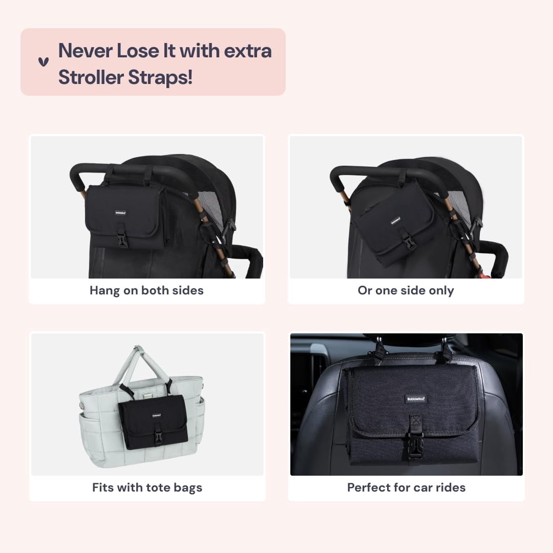 BabbleRoo Travel Diaper Bag Backpack, with Premium Changing Pad Set – Black