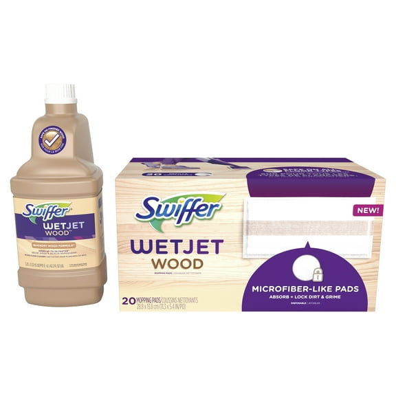 Swiffer Wet Jet Mop Refill Pack, Wood, Laminate, Tile, Floor Cleaner, 20 Pads   1 Wood Solution