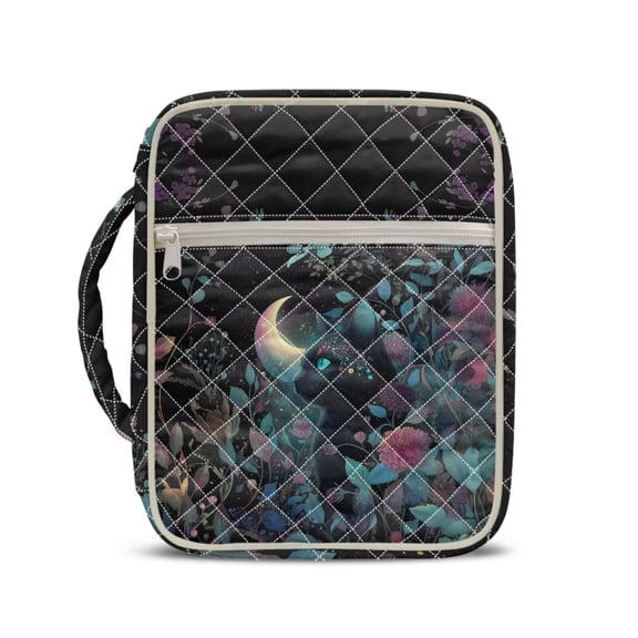 Xixirimido Bible Cover Case for Women Men Large Bible Cover with Handle Quilted Bible Carrying Case Bag Bible Study Supplies Accessories, Black Cat Moon Floral Print