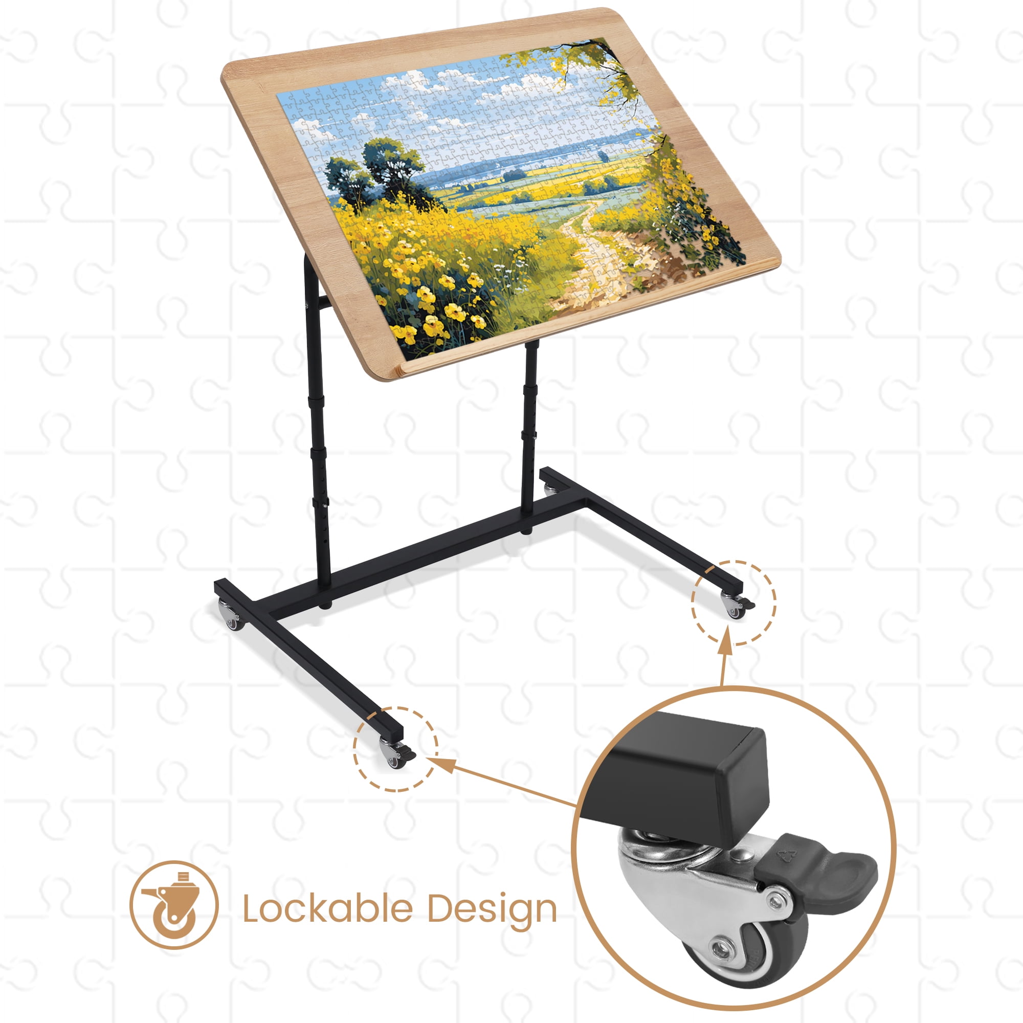 KROFEM Extra Large Rolling Puzzle Table with Wheels, Adjustable Height, Pneumatic Tilt, Fits 1500 Pieces, Portable Puzzle Cart, Black