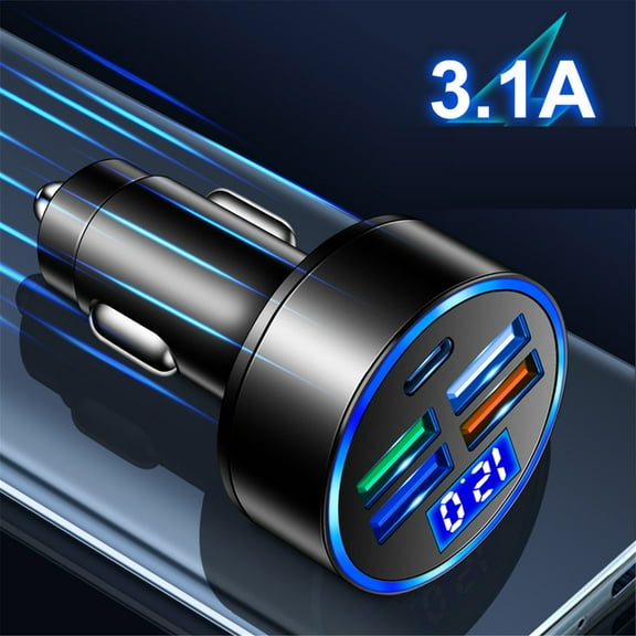 VOSS Car Charger Adapter 4 Ports USB   1 Ports PD Car Charger Quick Car Phone Charger With LED Light Display
