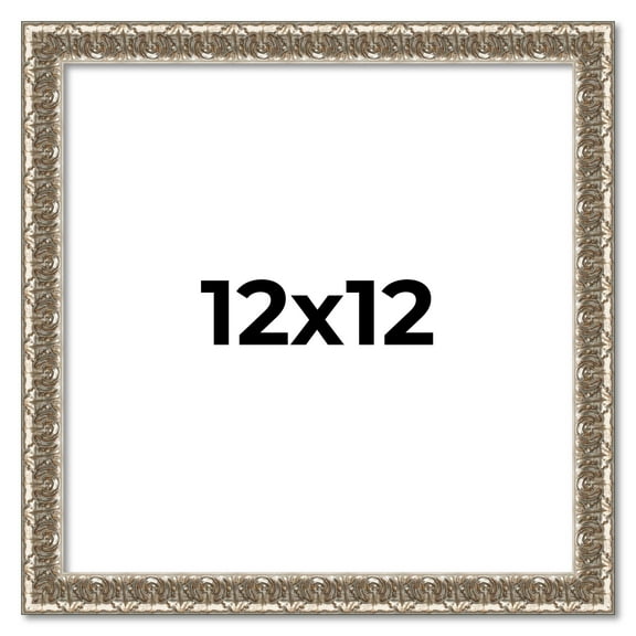 12x12 Frame Silver Versailles Ornate Solid Wood Picture Frame | 1 Inch Moulding Width | Interior
