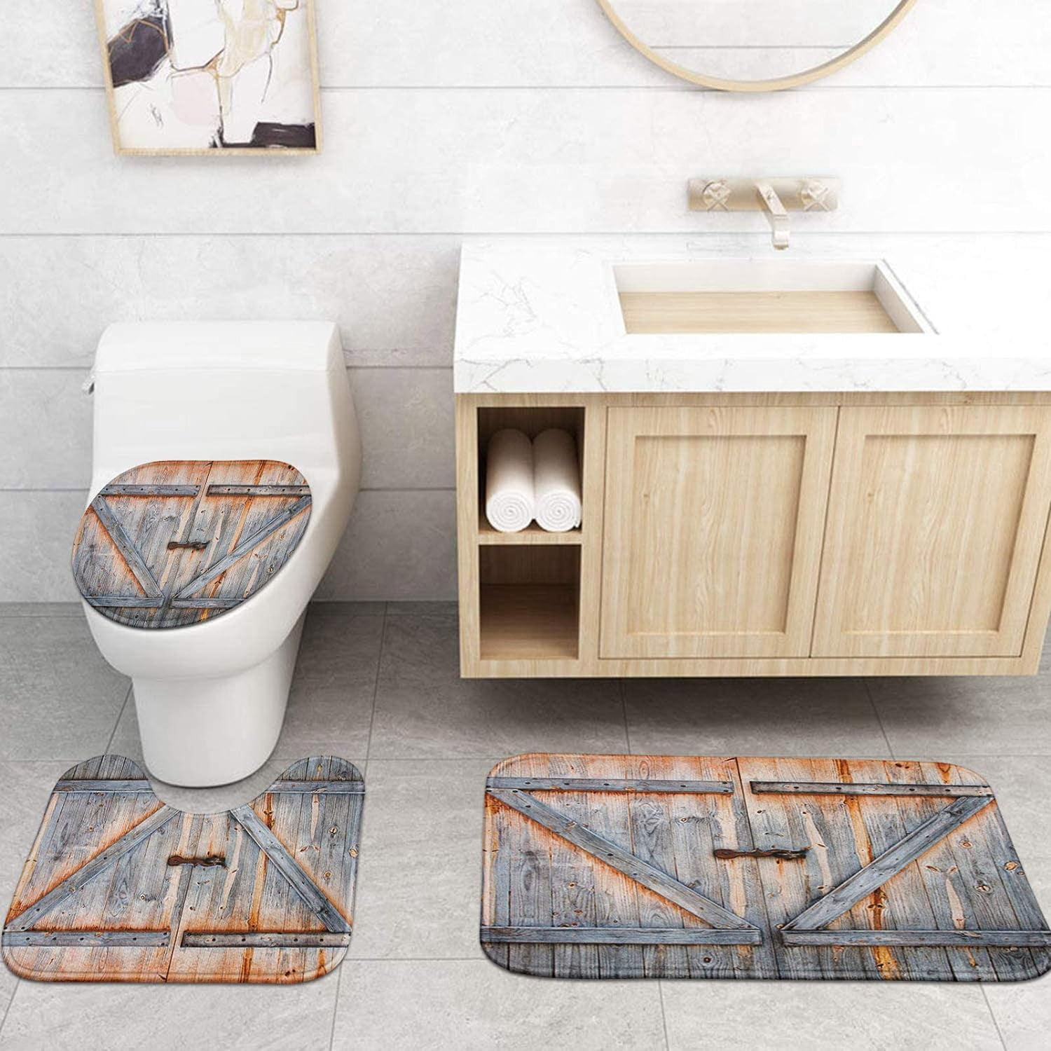 4 Pcs Shower Curtain Set Southwestern Abstract Colorful Ethnic Geometric Native Retro Vintage with Non-Slip Rugs Toilet Lid Cover and Bath Mat Bathroom Decor Set 72" x 72"