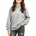 thumbnail image 3 of Kids' Sweatshirt Quarter-Zip Stand Collar Long Sleeve Casual Pullover Basic Comfortable Solid Color Fall Top, 3 of 3