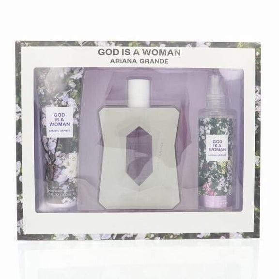 Ariana Grande God Is A Woman , 3 Pc Gift Set 3.4oz EDP Spray, 4oz Body Mist, 3.4oz Body Souffle
