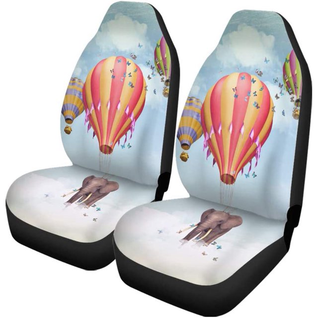 ABPHQTO Juego de 2 fundas para asientos de coche globo de aire caliente elefante Universal Auto asientos delanteros Protector apto para coche, SUV sedán, camión
