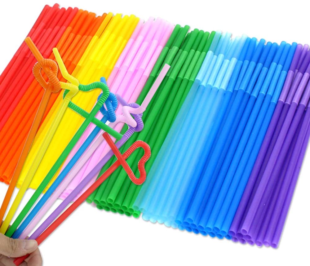 A*100PC, 21CM 100//500PC Disposable Straws Colorful Flexible Straws Plastic Striped Straws Extra Long Bendable Drinking Straws for Home Parties Shops Bar Beverage Straws for Kids and Adults