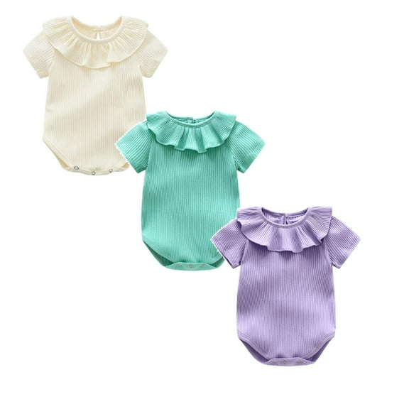 3 Packs Baby Girl Clothes Baby Girls Outfit Comfort Ruffle Collar Base Onesie Pajamas Baby Clothes