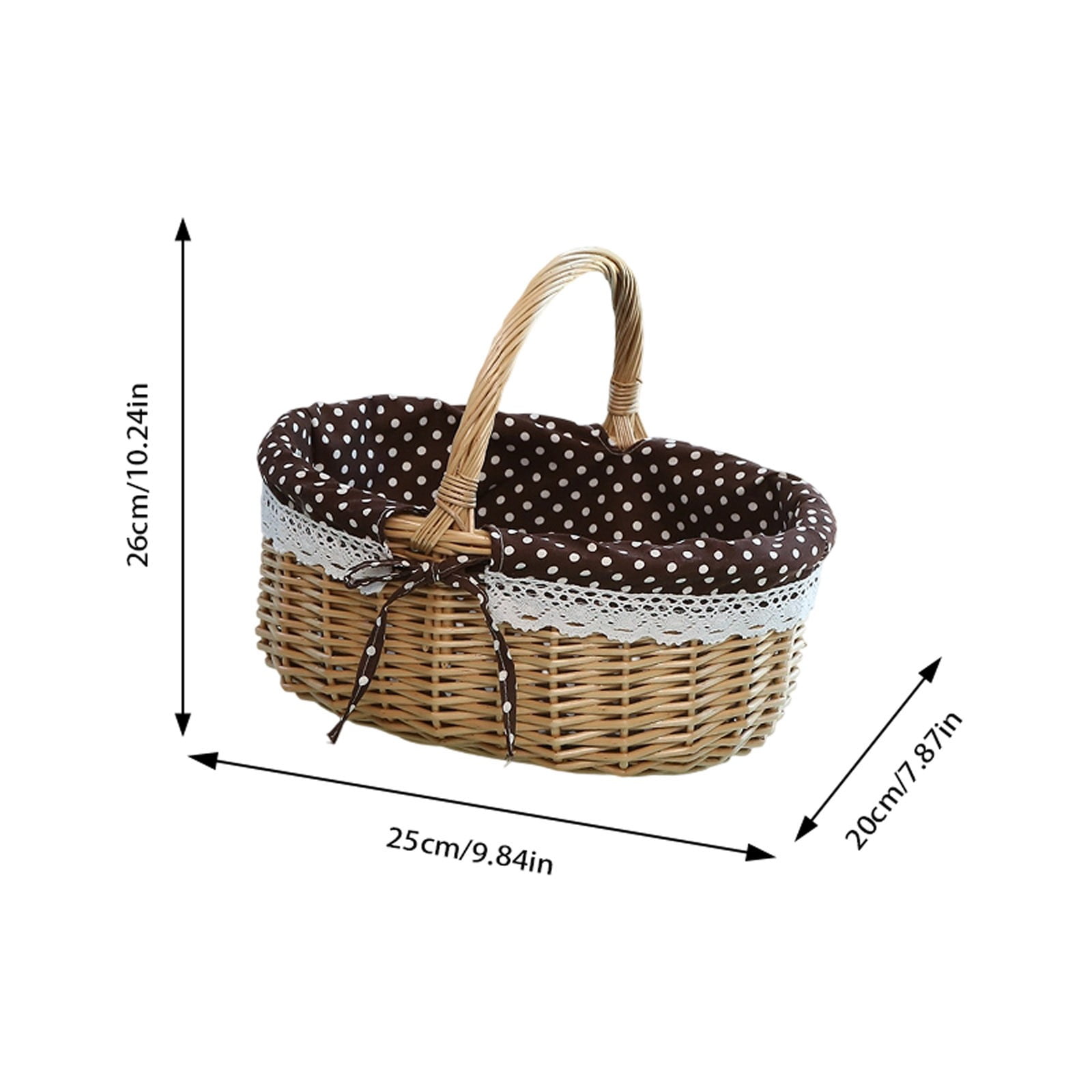 Multifunction Woven Picnic Basket with Removable Lace Print Liner, Portable Storage Basket, Suitable for Picnics, Camping, Hiking, Easter Decor, Spring Supplies, L9.8 x W7.8 x H10.2 in