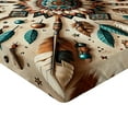 thumbnail image 2 of Ambesonne Rustic Fitted Sheet, Feathers and Arrows Folk Art, TwinXL Size, Redwood Teal Champagne, 2 of 3
