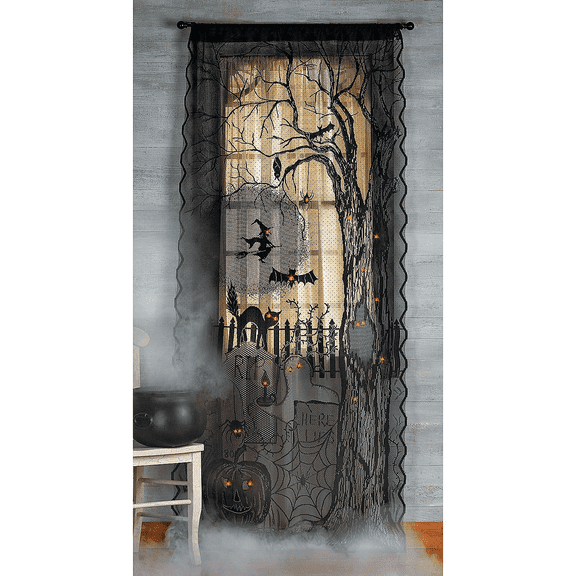 Spooky Lighted Lace Curtain Panel - Home Decor - 1 Piece
