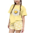 thumbnail image 3 of Babcutegg Girls Summer Printed Two-Piece Outfit – Short Sleeve Round Neck Top with Elastic Waist Shorts for Casual and Playful Everyday Wear Yellow Size 5-6, 3 of 7