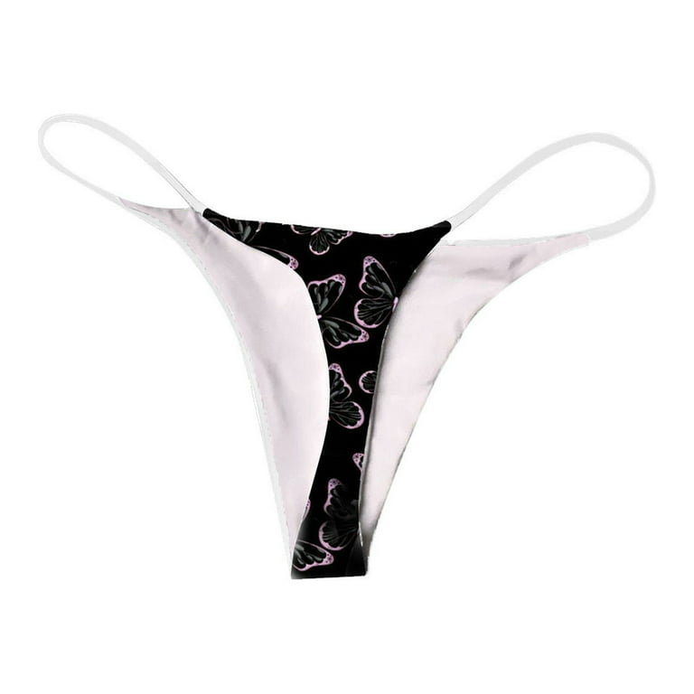 Sksloeg Sexy Underwear for Women Butterfly Printed Cotton Underwear Low  Rise Panties Woman G-String Thongs Bottom,White L