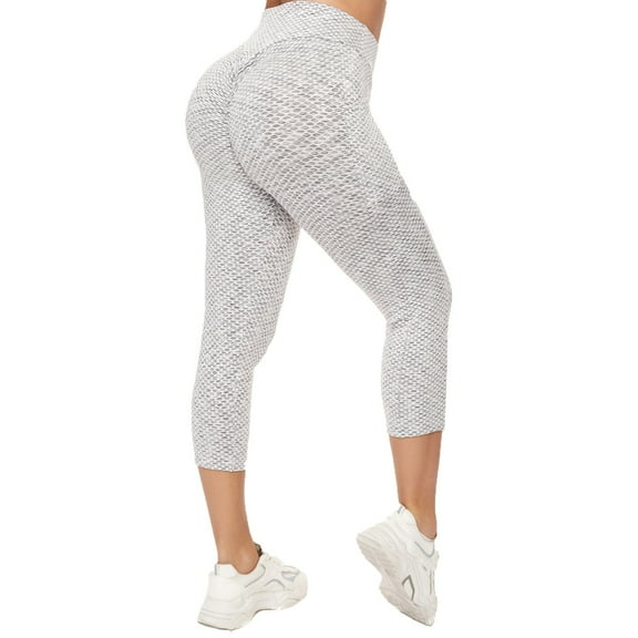 QUINDOS High Waist Leggings for Women Butt Lifting Capri Yoga Pants Athletic Stretch Workout Honeycomb Leggings