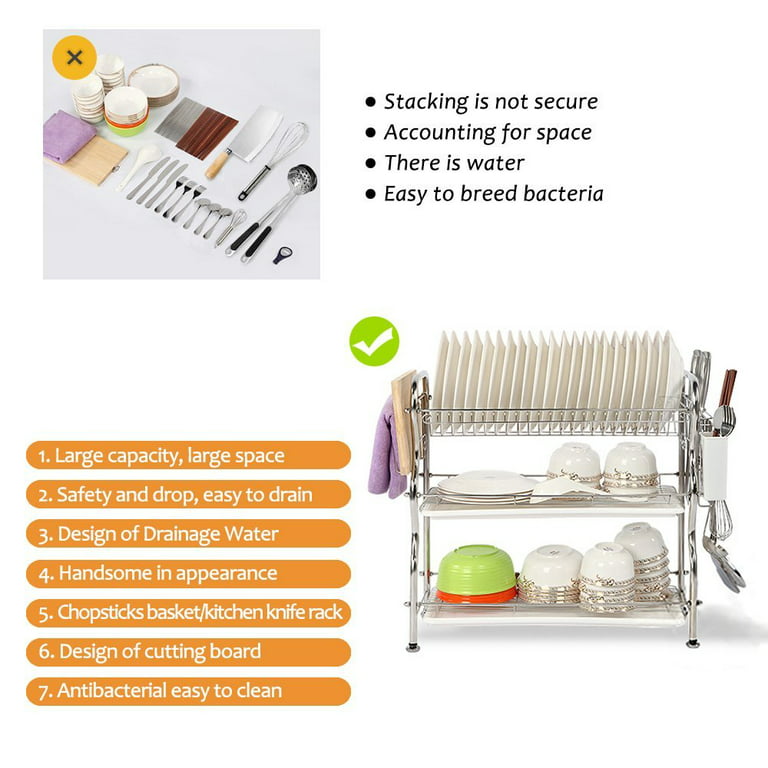 1pc Multifunctional Extendable Dish Rack with Cutlery & Cup Holders -  Anti-Rust Drying Dish Rack for Kitchen Counter - Includes Bowl Holder,  Drain Boa