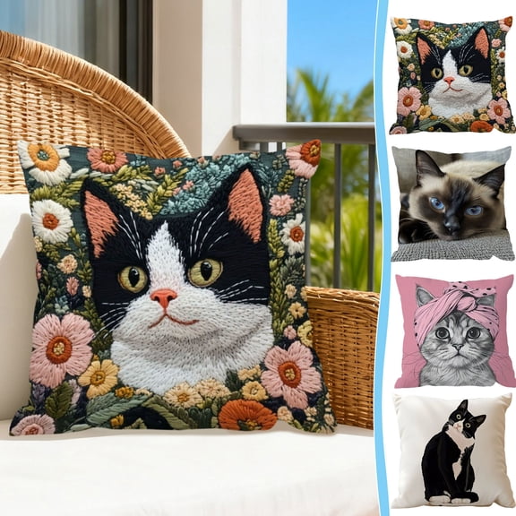 Lwlmwt Cute Cat Pattern Pillow Cover 18x18 Inch Adorable Animal Print Pillowcase for Home Decor, Comfortable Sofa & Bed Accent