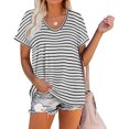 thumbnail image 2 of Pompotops Femmes Été Fasci Manches Courtes Col Rond Couleur Unie Casual T-Shirt Tops, 2 of 9