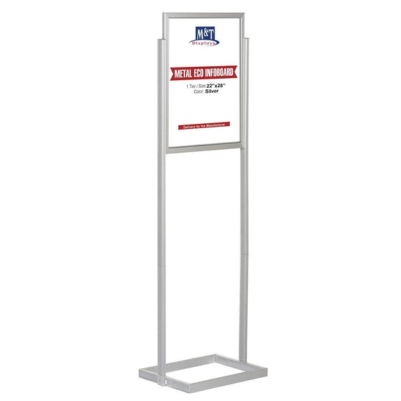 M&T Displays Eco Info Board,Heavy Duty Floor Standing Sign Holder Double Sided, Advertising Display (Silver, 22x28)