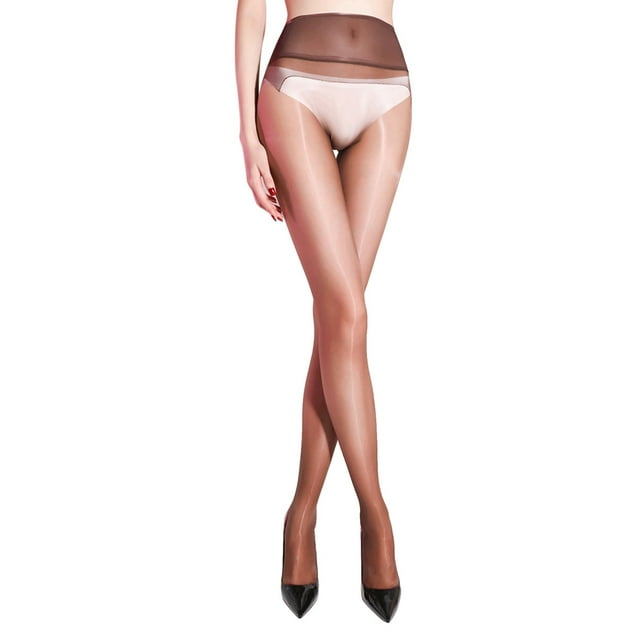 Fgnfyis Collants pour Femmes en Maille Sans Coutures à Entrejambe Profond Collants Brillants pour Femmes Confortables Transparents Café