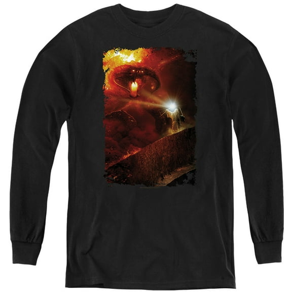 The Lord Of The Rings Balrog You Shall Not Pass Kids Long Sleeve T Shirt (X-Large) for Youth Boys and Girls, Black