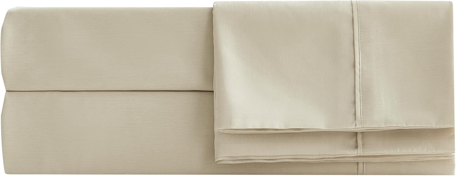 Chezmoi Collection 4-Piece Stone Washed King Sheet Set, Rayon Derived from Bamboo & Polyester Blended, Breathable & Cooling 15-Inches Deep Pocket Sheets & Pillowcases Set, Sand