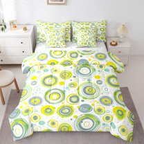 Manfei Geometric Circular 7 Pieces Bedding Comforter Set,Abstract Geometric Circle Full Bedding Set,Yellow Blue White Fitted Sheet Flat Sheet For Children,Breathable Home Decor Reversible