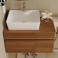 thumbnail image 4 of 32" Multi-layer Solid Wood Compact Freestanding Cabinet, Bathroom Storage Unit with Soft Close Drawer, Modern Small Bathroom Vanity with Ceramic Sink for Bathroom Organization, White+Walnut, 4 of 9
