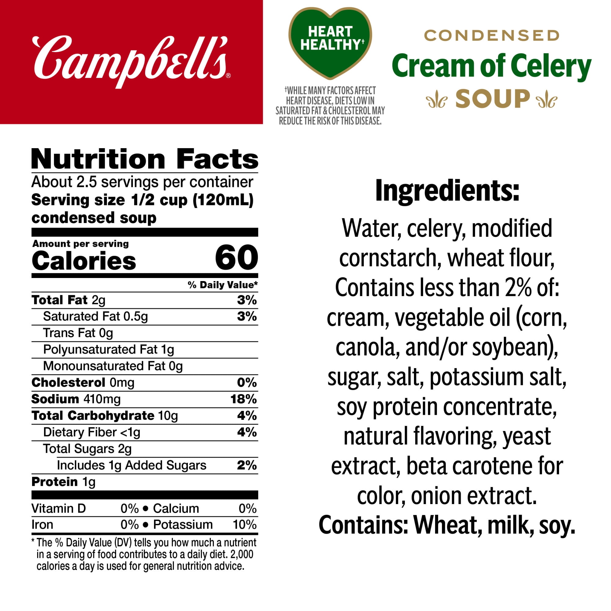 (12 pack) Campbell's Condensed Heart Healthy Cream of Celery Soup, 10.5 oz Can