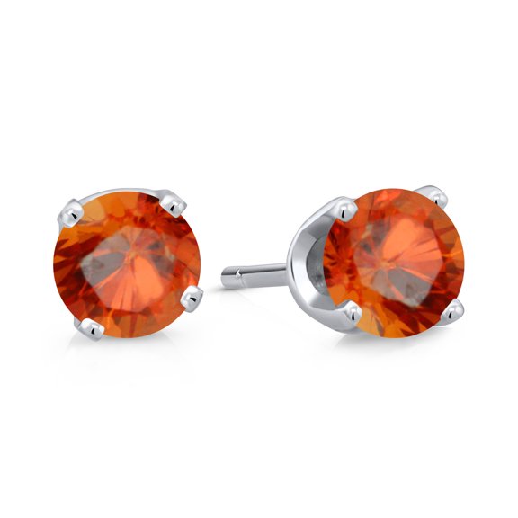 Gem Stone King 14K White Gold Orange Sapphire Stud Earrings for Women Men (0.32 Cttw, Gemstone Birthstone, Round 3MM)