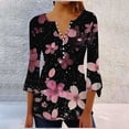 thumbnail image 2 of Womens Tops Summer Trendy Print V Neck 3/4 Sleeve Blouse Spring Tops for Women, 2 of 5