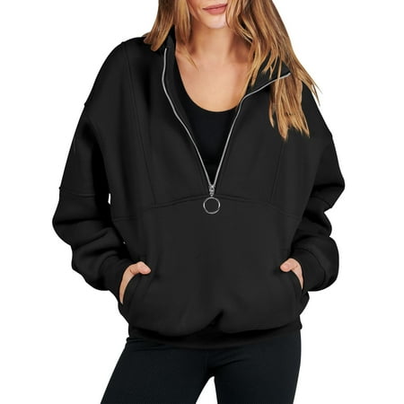 RKSTN Sweatshirt for Women Fall Fashion Casual Hoodless Sweatshirts Solid  Color Long Sleeve Half Zippered Warm Blouse Tops With Pockets | Walmart  Canada