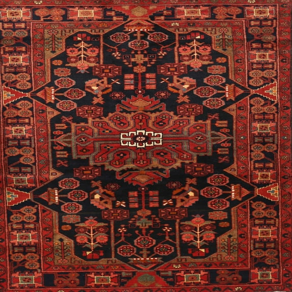 Ahgly Company Machine Washable Indoor Square Traditional Tomato Red Area Rugs, 4' Square