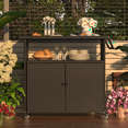 thumbnail image 5 of AECOJOY Patio Wicker Bar Tables with Wheels&Shelf Patio Serving Table Outdoor Storage Cabinet Outdoor Bar Cart, Black, 5 of 8