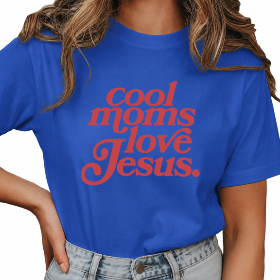 Giffimy Women's Blue Faith Slogan Graphic Short Sleeve T-Shirt Oversized Fit Top