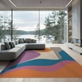 thumbnail image 2 of ODIKA 6'x9' Orange Purple Abstract Waves and Geometric Washable Area Rug Inspired by Vintage California Sun, Ideal for Queen Size Bedroom, Under Bed, Master Suite, Easy Care, Non-Shedding, 2 of 7