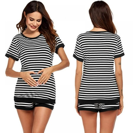 

Women’s Maternity Nursing Pajamas for Hospital Short Raglan Sleeve Baseball Pregnancy Breastfeeding Sleepwear Set
