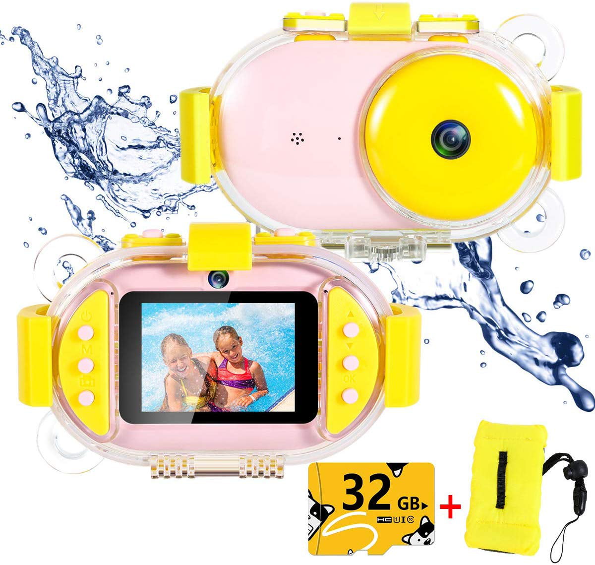 Kids Waterproof Camera Digital Camera for 4-10 Years Old Children 2.0 Inch LCD Display Yellow Easy to Use 12MP HD Underwater Action Camera Camcorder with 8X Digital Zoom 16G Micro SD Card 