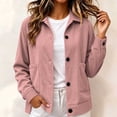 thumbnail image 5 of Ovzne Women's Corduroy Shacket Button Down Jacket Lapel Collar Long Sleeve Coat with Pockets Relaxed Fit Casual Outerwear,Pink Jackets for Women, 5 of 9