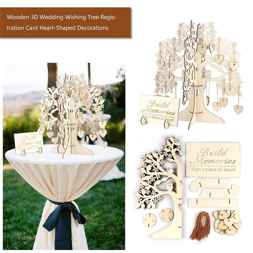 Wedding Guest Book Tree Wooden Hearts Signature Guest Book Wedding Party Decor 